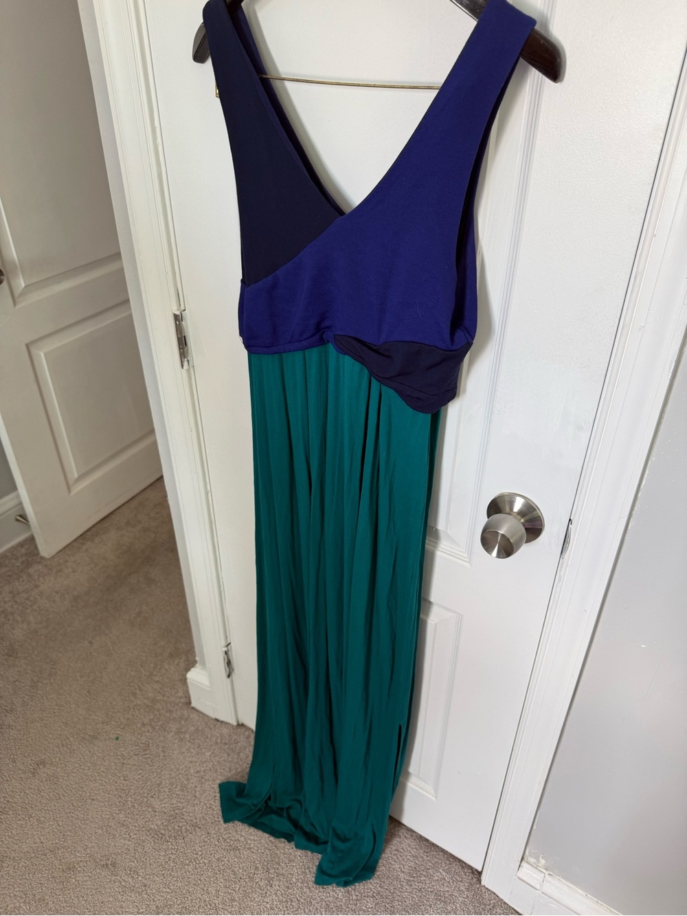 Maeve Navy and Teal Panel Maxi Dress - Picture 2 of 5